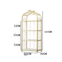 Nordic Floor Standing Shelf Elegant Design Gold Metal Frame Bookcase Sturdy & Stable Multi-Tier Metal Bookshelf for Living Room, Beauty Shop, Entryway