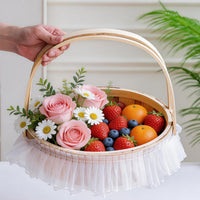 Wooden Flower Basket Decorative Fruit Hand Basket Handmade Style for Party Decoration