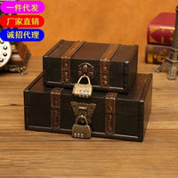 Vintage Wooden Storage Box with Lock for Desktop Organizing
