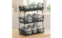 3-Tier Fruit Basket Wire Mesh Three-Tier Fruit Basket Stable Kitchen Organizer with Hooks for Pantry