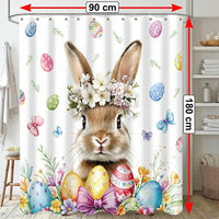 4 Pieces Bunny Print Shower Curtain Set Waterproof Bunny Shower Curtain Set Decorative Home Textiles for Holiday Decorators, Homeowners, Apartment