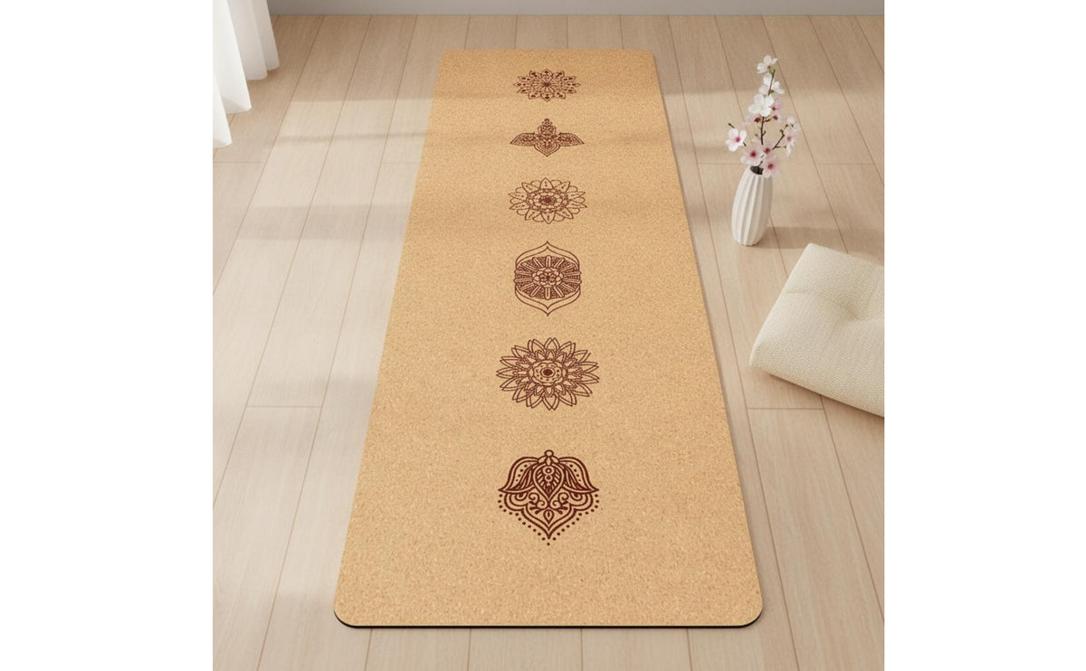 Non-Slip Cork Fitness Mat Grippy Fitness Mat with Rubber Base Cushioned Shock-Absorbing for Beginners, Home Workouts, Stretching