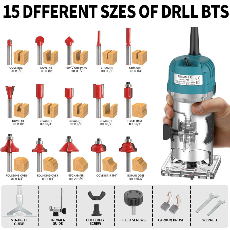 Electric Trimmer for Woodworking with Adjustable Speed (US Plug)