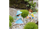 2 Pieces Boy and Female Fairy Figurines Hand Painted Miniature Whimsical Pair Statue Waterproof Figurine Set for Balcony, Desktop