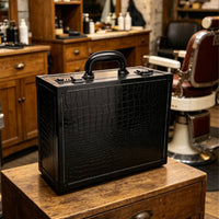Barber Case with Latches Hard-Sided Barber Accessories Case Crocodile-Pattern Briefcase for Hairdressers, Mobile Stylists, Salon