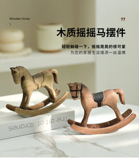 Wooden Rocking Horse Decorative Figurine for Desk or Bar