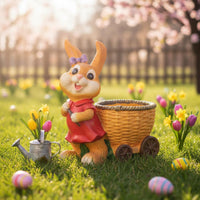 Bunny Flower Pot Sculpture Cute Resin Bunny Statue Seasonal Garden Decoration for Lawn, Balcony