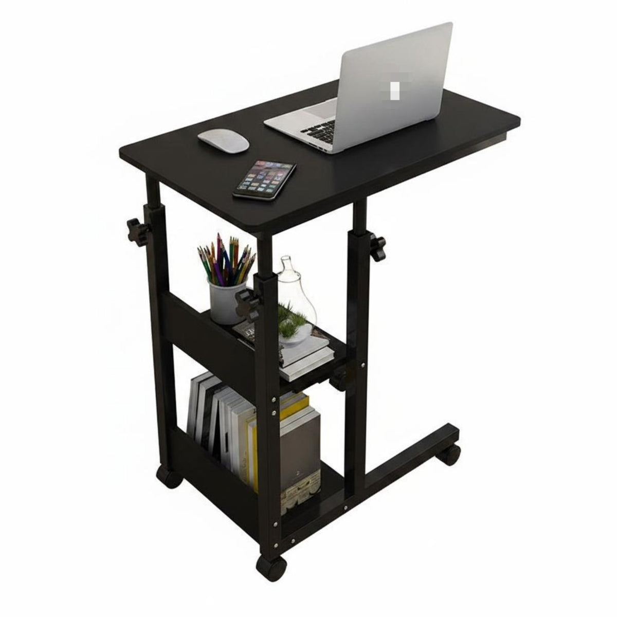 Foldable Folding Laptop Desk Wheel Moving Mobile Computer Table Space Saving Rolling Laptop Desk Multifunctional for Dorm Room, Bedroom