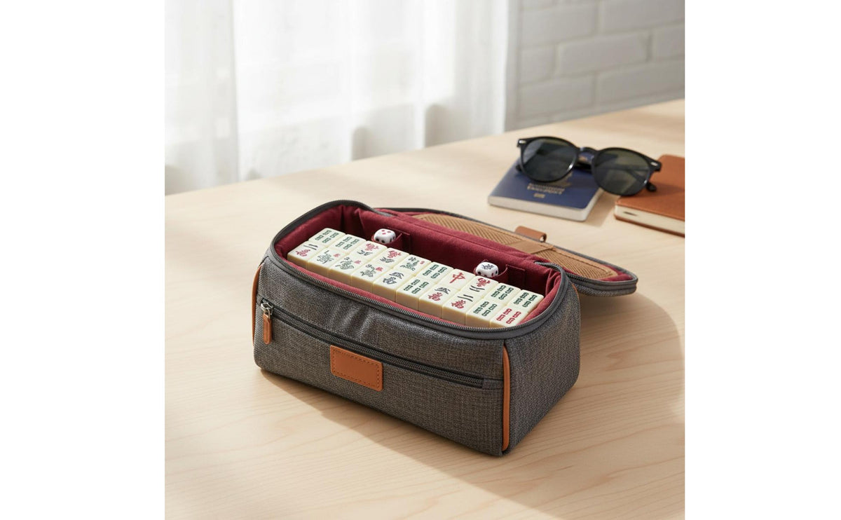 Travel Mahjong Set Small Portable Mahjong Game with Case Long-Lasting Wear Resistant for Students, Dormitory