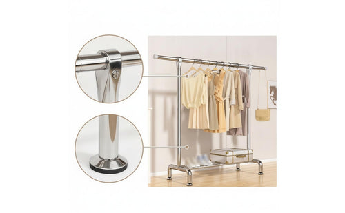 Floor-Standing Clothes Rack with Shelf Freestanding Garment Rack with Shelf Open Storage Minimalist for Bedroom, Laundry Room, Balcony, Entryway