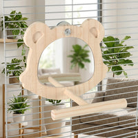 Mirror Perch Stand with Wooden Bird Stand Dowel, Interactive Bird Mirror Toy for Budgie Cockatiel Toys, Wood Material Cage Mirror Perch Wooden