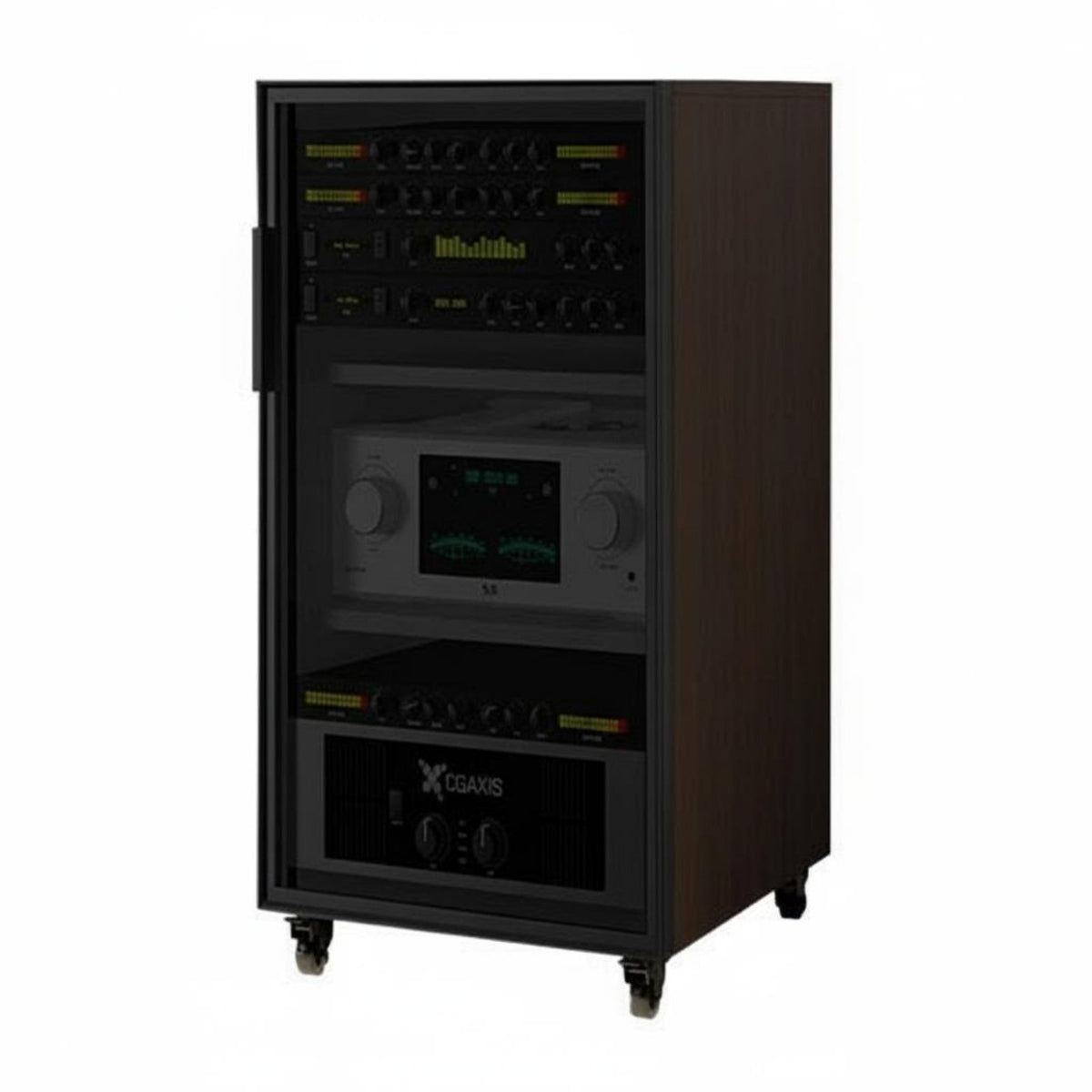 Home Theater Amplifier Cabinet Mobile Wheels AV Equipment Rack Cabinet Locking Casters Glass Door Audio Stand for Audiophiles, KTV