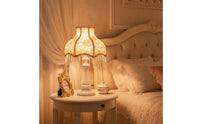 Fringe Table Lamp Decorative Table Lamp with Textile Shade Vintage-Inspired Princess-Style for Girls, Bedroom, Reading Corner
