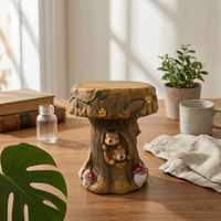 Animal  Themed Stool  Weathered Look Squirrel Carved Stool Hand Painted Outdoor Decor for Courtyard, Park
