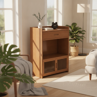 Three-Tier Storage Cabinet Space-Saving Wooden Cabinet with Drawer Compact Organizer for Tea Room