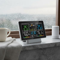 Moon Phase Display Color Screen Weather Station Snooze Function Radio Controlled Weather Timepiece Humidity Monitoring Indoor Outdoor Forecast Timepiece Barometric Pressure for Bedroom, Living Room, Office