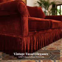 French Inspired Skirted Velvet Sofa Sumptuous Upholstery Upholstered Couch Designer Piece Living Room Furniture Vintage Aesthetic for Interior Designers, Homeowners, Families, Lounge, Boutique Hotel, Apartment, Reception Area