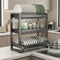 Utensil Holder with Knife Holder and Chopstick Holder, 304 Stainless Steel Draining Rack, Modern Kitchen Counter Floor Standing Organizer Unit