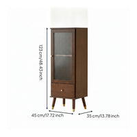 Display Cabinet with Drawer Walnut-Toned Glass-Front Freestanding Cabinet with Glass Doors for Living Room, Apartment