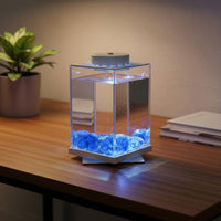 Desktop Fish Tank with Light Compact Size Desktop LED Aquarium Panoramic View Rotating Betta Tank for Beginners, Kids, Office, Bedroom