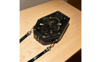 Casket Shoulder Bag with Cranium Motif Faux Leather Casket Crossbody Bag Adjustable Handbag for Goths, Concerts