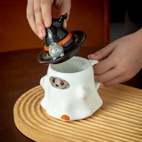 创意南瓜幽灵陶瓷杯万圣节情侣水杯带盖马克杯搞怪杯办公咖啡杯