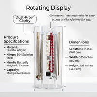 Necklace Organizer Jewelry Display Box, Curved Design with Door Opening, Home Storage and Retail Acrylic Stand with Cover