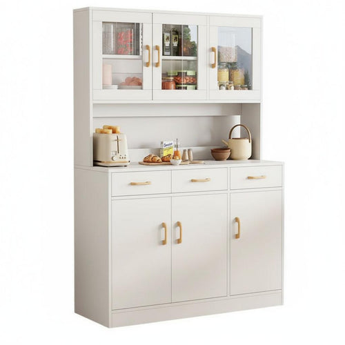 1 Piece Dining Room Buffet Hutch Cabinet Sideboard Drawers Glass Doors Large Capacity Multi-functional Storage Suitable for Homeowners Families Home Bar Living Room
