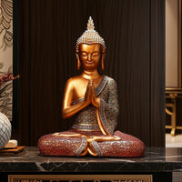 Gold Thai Buddha Statue Ornate Buddha Statue Praying Sculpture Lustrous for Buddhists, Collectors, Meditation Room, Entryway, Office