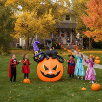 Outdoor Inflatable Black Cat and Pumpkin Bright Inflatable Cat with Pumpkin Oversized Jack-O'-Lantern Decoration Lighted for Yard