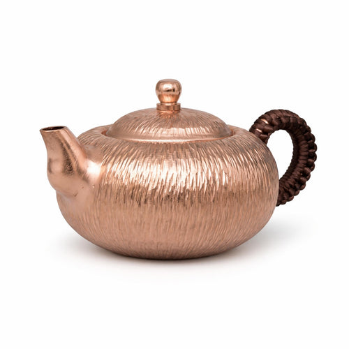 Copper Teapot Ribbed Teapot with Side Handle Handcrafted Pot for Collectors