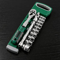 13 Pieces 3/8-Inch Drive Ratchet Wrench Tool Kit Metric Socket Wrench Set with Tray Portable Mechanics Tool Set Compact for Garage