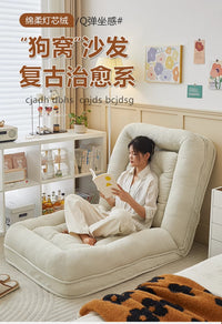 人类狗窝可躺可睡卧室折叠沙发床阳台单人榻榻米休闲躺椅懒人沙发 加长加厚新款（展开185CM*95CM）亲肤羊羔绒-少女粉【赠送靠背+坐垫】