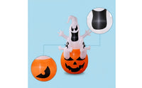 Lighted Ghost with Pumpkin Base Outdoor Ghost with Pumpkin Cute Halloween Inflatable Inflate for Homeowners, Families, Lawn, Porch, Trick-or-Treat