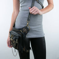 Harness Bag with Skull Detail Structured Crossbody Bag with Chain Compact Purse for Cosplayers, Cosplay, Night out, Concerts