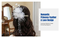 Victorian Hair Accessory, Alabaster Lace Feather Tassel Headpiece, Elegant Princess Design for Women