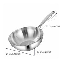 No Coating Stainless Steel Wok All Stovetops Compatible Flat Bottom Wok Even Heat Distribution Uncoated Stir-Fry Pan Warp-Proof Base for Beginners