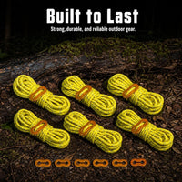 Windproof Camping Tent Rope Set with Buckles - 6-Pack, 4mm High-Strength Paracord