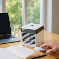 Portable Desktop Air Cooler Compact Mini Air Cooler White Spray Cooling Fan Boxy for Tabletop, Desk