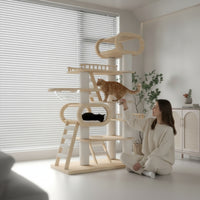 Feline Climber with Viewable Perch Multi-Level Feline Climber with Condo Tall Furniture Cats, Indoor, Living Room, Window