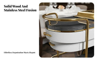 Luxury Kitchen Service Cart Solid Wood & Stainless Steel Modern Dining Cart on Wheels Easy Mobility Multi-Tier Serving Trolley for Living Room, Villa
