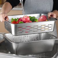 Stainless Steel Colander Set of 2, Rectangular Food Strainer with Slotted Holes, Kitchen Colander Draining Basket in Multiple Sizes for Home
