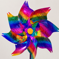 Octagonal Iridescent Rainbow Pinwheels, Reflective Bird Deterrents for Outside, PVC Weather Resistant Yard Decorations Outdoor