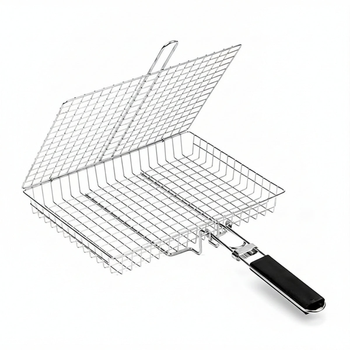 Electroplated Finish Folding Barbecue Grill Basket Long-Lasting Rectangular Wire-Mesh Grill Basket Locking Mechanism Outdoor Cooking Rustproof