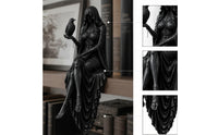Decorative Hooded Figure Statue Dark Fantasy Gothic Statue Detailed Sculpture Freestanding for Goths, Book Lovers, Bookshelf, Mantel, Reading Nook