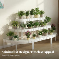 Indoor & Outdoor Use Multi-Tier Plant Shelf Space-Saving Multi-Level Quarter-Circle Rack Staggered Shelves Home Furnishing Curved Shape for Gardeners, Apartment Dwellers, Homeowners, Balcony, Garden, Living Room, Bedroom