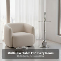 Round Glass-Top End Table Mixed Material Construction for Homeowners, Renters