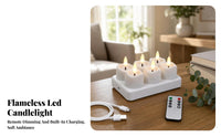 6 Pieces Rechargeable LED Candle Set | Flameless Ambient Glow, Glossy White Finish, LED Candle with Charging Base, for Dinner Settings