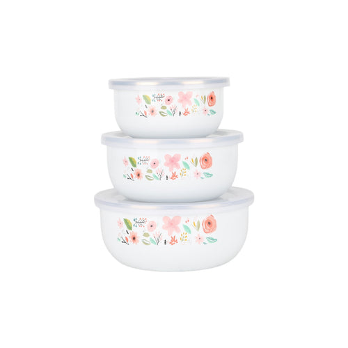 3 Pieces Enameled Bowls with Lids Nesting Kitchenware Long-Lasting