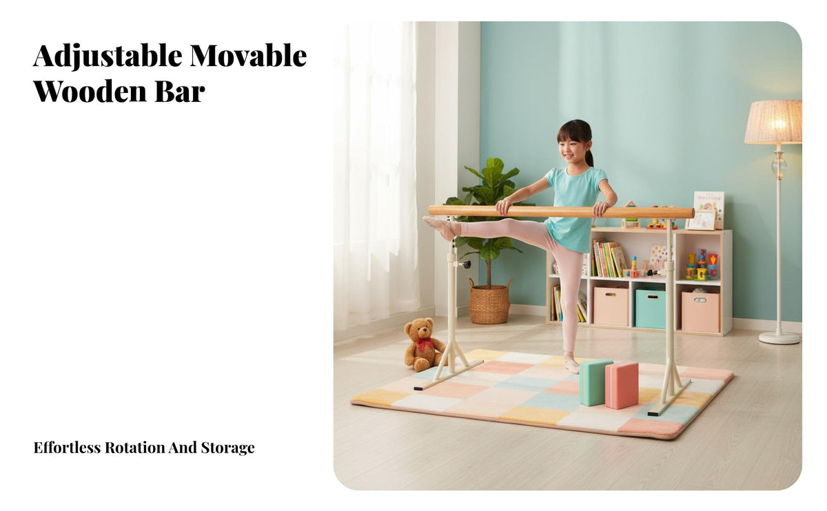 Non-Slip Feet Adjustable Double Ballet Bar Stable Design Portable Ballet Barre Easy Assembly Freestanding Dance Bar Heavy Duty for Dancers, Kids, Adults, School
